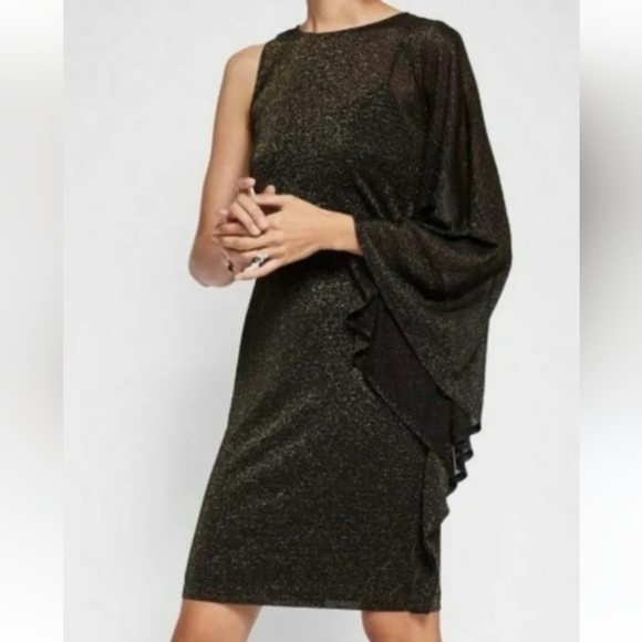 Ted baker Monica draped one shoulder black gold special occasion dress